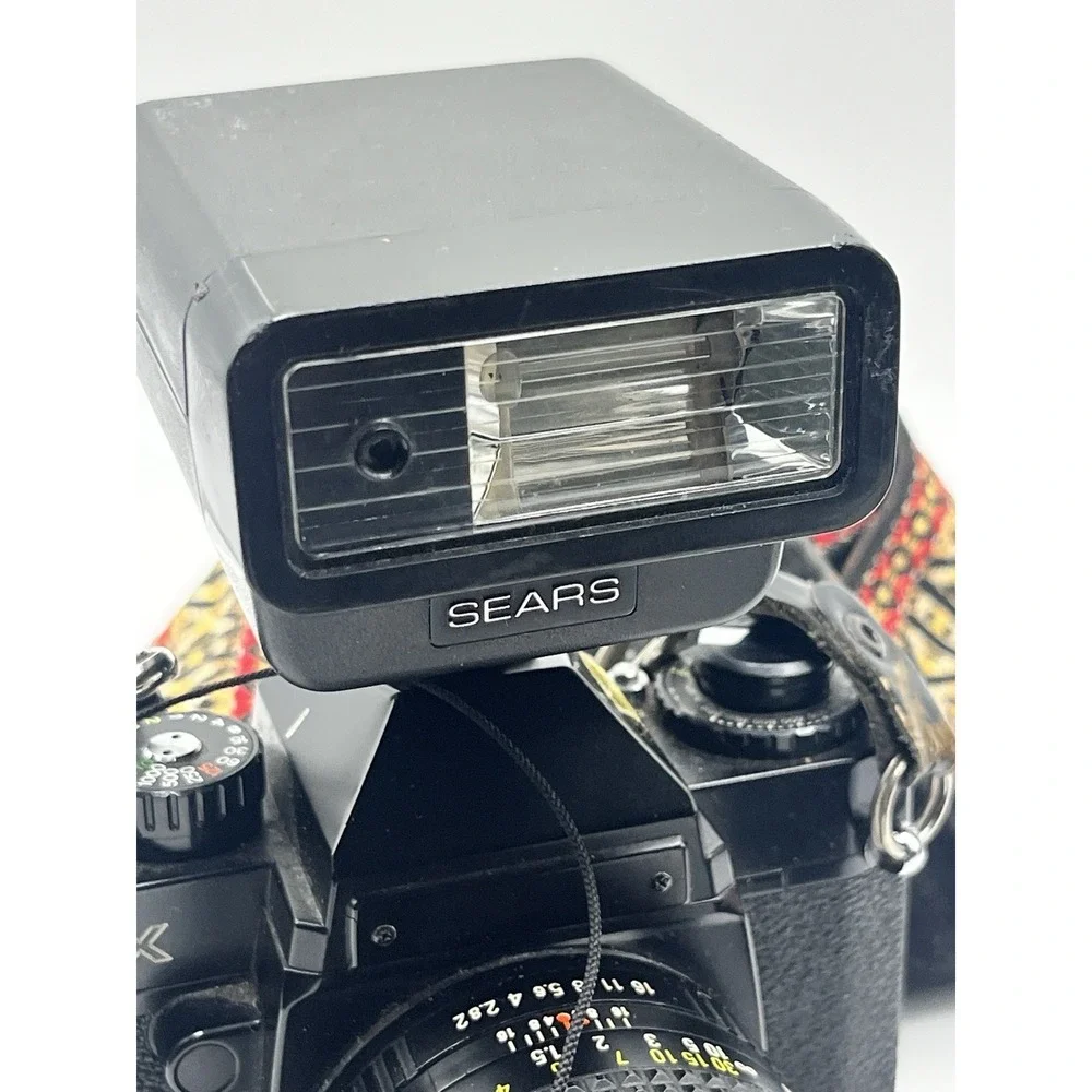 Vintage SEARS KSX Super 35mm SLR Film Camera w/ 2 Lenses, Flash, & Case